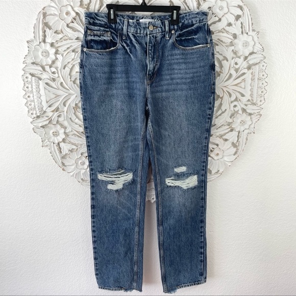 {Good American} Good Icon Straight Leg Distressed Jeans, Size 12/31 - Picture 2 of 9